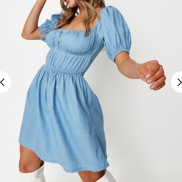 Missguided Dresses & Skirts - Missguided Ruched denim smock dress